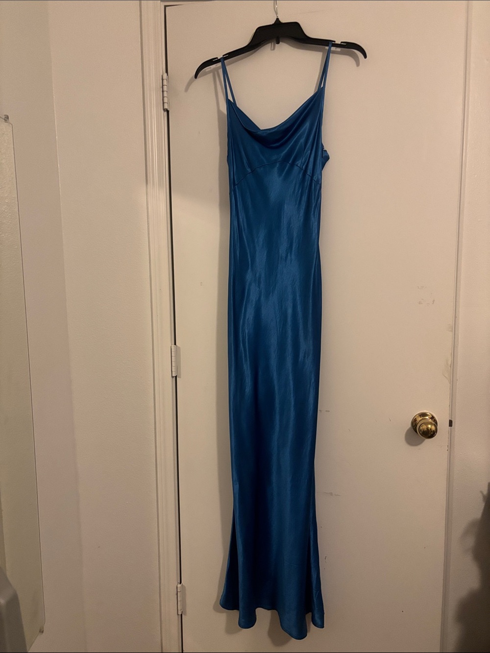 Satin-look Cowl Neck Slip Dress in Blue